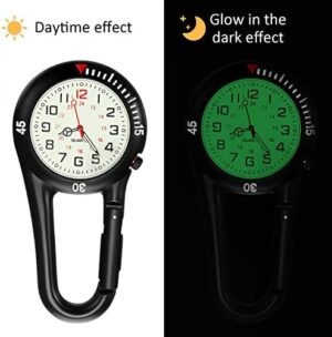 Hicarer 2 Pieces Clip on Quartz Watch Backpack Fob Belt Watch Glow in The Dark Unisex Pocket Watch with White Dial for Doctors Nurses Outdoor Activities - Image 4