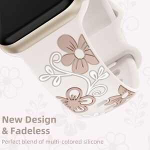 Witzon Floral Band Compatible with Apple Watch Bands For Women 40mm 41mm 38mm 42mm 44mm 45mm 46mm 49mm, Engraved Cute Flower Silicone Inlay Dressy Strap for iWatch Series 10 9 8 7 6 5 4 3 2 SE Ultra - Image 7