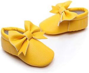 Bebila Double Bow Fringe Baby Moccasins - Soft Sole Baby Shoes Girls Toddler Crib Flats - Image 3