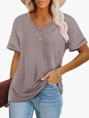 ATHMILE Womens T Shirts 2025 Short Sleeve V-Neck Shirts Cute Fit Summer Casual Tee Tops S-XXL - Image 2