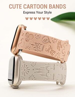 2 Packs Cartoon Engraved Band Compatible with Apple Watch Band 38mm 40mm 41mm 42mm 44mm 45mm 46mm 49mm Women, Cute Designer Soft Silicone Strap for iWatch 10/9/8/7/6/5/4/3/2/1/SE/Ultra/Ultra2 - Image 2