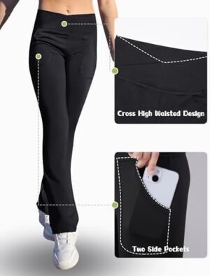 Girls' Leggings Cross Flare Pants with Pockets Black Soft Stretchy High Waisted Pants for Kids Child Yoga Dance - Image 4