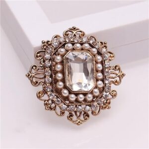 WCRAZYE Antique Rhinestone Brooch Pin for Women Girls Gold Tone Vintage Baroque Rectangle Crystal Shell Pearl Boho Victorian Style Brooches Lapel Pins Elegant Wedding Christmas Festival Ornament Jewelry Gift - Image 5