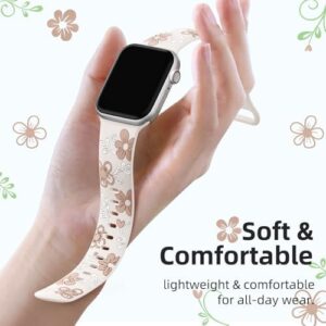 Witzon Floral Band Compatible with Apple Watch Bands For Women 40mm 41mm 38mm 42mm 44mm 45mm 46mm 49mm, Engraved Cute Flower Silicone Inlay Dressy Strap for iWatch Series 10 9 8 7 6 5 4 3 2 SE Ultra - Image 3