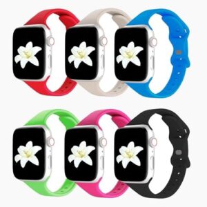 6 Pack Bands Compatible with Apple Watch 38mm 40mm 41mm 42mm 44mm 45mm 49mm, Slim Thin Replacement Soft Silicone Sport Strap for iWatch Series Ultra 9/8/7/6/5/4/3/2/1 SE Women girl