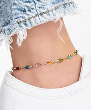 Barzel 18K Gold Plated Gold and Multi Color Crystal Baguette Anklet - Image 2