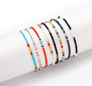 XIJIN 8Pcs Handmade Beaded Anklets for Women Boho Colorful Beads Ankle Bracelets Adjustable Foot Anklet Set - Image 4