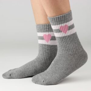 COTTON DAY Kids Girls Pink White Crew Athletic Socks with Retro Stripes Hearts - Image 4