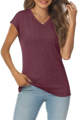 AUTOMET Womens V Neck Cap Sleeve Tshirts Casual Tops Cute T Shirts Summer Clothes Vintage Basics Tee - Image 3