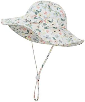 Baby Girl Sun Hat Summer Beach Hats with UPF 50+ Toddler Infant with Wide Brim Strap Outdoor Bucket Hat