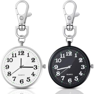 2 Pieces Quartz Pocket Watch with Key Buckle Round Portable Unisex Pocket Watch Keychain