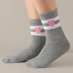 COTTON DAY Kids Girls Pink White Crew Athletic Socks with Retro Stripes Hearts - Image 10