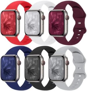 (6 Pack) Sport Bands Compatible with Apple Watch Band 38mm 40mm 41mm 42mm 44mm 45mm 46mm 49mm Silicone iWatch Band Ultra 2/Ultra SE Series 10 9 8 7 6 5 4 3 2 1 Women Men