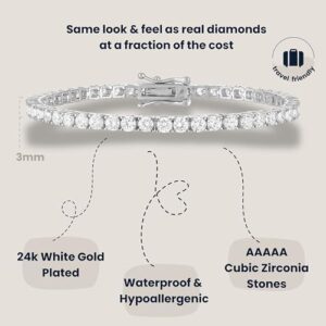 KISPER 24K White Gold Plated Tennis Bracelets for Women, 3mm, 4mm Cubic Zirconia Simulated Diamond Classic Tennis Bracelet, Sizes 6.5-7.5 Inch - Image 4