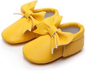 Bebila Double Bow Fringe Baby Moccasins - Soft Sole Baby Shoes Girls Toddler Crib Flats - Image 2