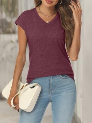 AUTOMET Womens V Neck Cap Sleeve Tshirts Casual Tops Cute T Shirts Summer Clothes Vintage Basics Tee - Image 6