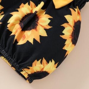 Baby Girl Summer Outfits Letter Print Short Sleeve Rompers Sunflower Print Ruffles Shorts Headband 3Pcs Clothes Set - Image 7