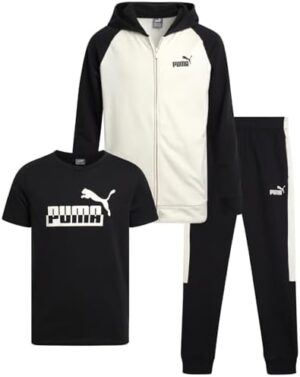 PUMA Boys' Fleece Jogger Set - 3 Piece Hoodie, T-Shirt, and Jogger Sweatpants - Athleisure Outfit Set for Boys (Sizes: 8-16)