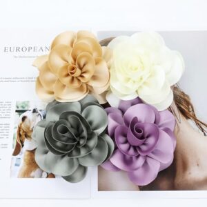 Cinaci 8 Pieces 13cm/5" Silky Satin Big Flower Brooch Pins Alligator Hair Clips Floral Hair Barrettes Accessories for Women Girls Teens - Image 9