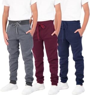 Real Essentials 3 Pack: Boys Cotton Active Fleece Jogger Sweatpants