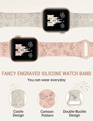 2 Packs Cartoon Engraved Band Compatible with Apple Watch Band 38mm 40mm 41mm 42mm 44mm 45mm 46mm 49mm Women, Cute Designer Soft Silicone Strap for iWatch 10/9/8/7/6/5/4/3/2/1/SE/Ultra/Ultra2 - Image 3