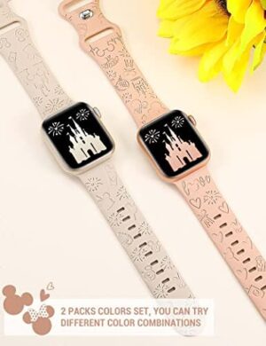 2 Packs Cartoon Engraved Band Compatible with Apple Watch Band 38mm 40mm 41mm 42mm 44mm 45mm 46mm 49mm Women, Cute Designer Soft Silicone Strap for iWatch 10/9/8/7/6/5/4/3/2/1/SE/Ultra/Ultra2 - Image 4