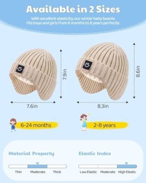 3 Pack Baby Beanie Hats with Earflaps, 2 Size Baby Winter Hat for Infant Toddler Kids, Fleece Lined Knit Hat for Girls Boys - Image 3