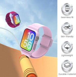 Compatible with Kids Apple Watch Band with Case, Elastic Nylon Strap with Adjustable Snap-On Clasp for iWatch 38/40/41mm & 42/44/45mm with Bumper Boys Girls - Image 4