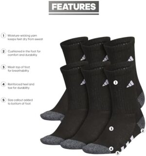 adidas Athletic Cushioned Crew Socks(6 pairs)for kids boys girls,durable breathable - Image 2