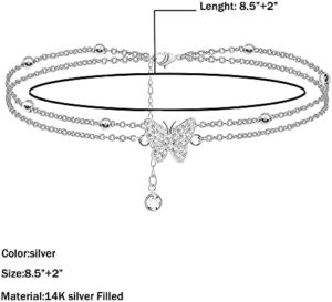 14K Butterfly Silver - Adjustable Layered - Jewelry Anklet Gifts for Women Teen Girls - Image 2