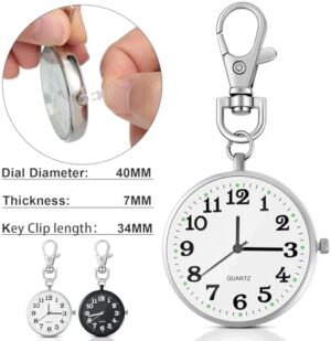 2 Pieces Quartz Pocket Watch with Key Buckle Round Portable Unisex Pocket Watch Keychain - Image 2