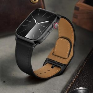 Compatible with Apple Watch Bands 49mm/46mm/45mm/44mm/42mm for Men Women, Top Grain Genuine Leather Band Strap for iWatch Ultra 2/1 Series 10 9 8 7 6 5 4 3 2 1 SE, Black/Black - Image 3