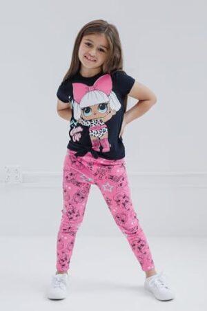 L.O.L. Surprise! Neon QT Bon Bon Diva Queen Bee Touchdown Roller Sk8er T-Shirt and Leggings Outfit Set Toddler to Big Kid - Image 2