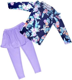 Baby Girls Two Piece Swimsuit Top and Pant UPF 50+ Sun Protection Long Sleeve Swimwear Bathing Suit