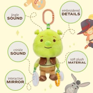 KIDS PREFERRED Shrek Activity Toy – Made with Super Soft Material & Features Jingle Bell, Child-Safe Mirror & Crinkle Sound – Use The C-Clip for Easy Hanging as On-The-Go Baby Toy for Boys & Girls - Image 4