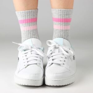 COTTON DAY Kids Girls Pink White Crew Athletic Socks with Retro Stripes Hearts - Image 2