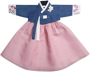 Korean Baby Girl Hanbok for 100~15y/o Floral Embroidery Sleeves Hanbok Brooch Inlcuded Girl Baby Kids