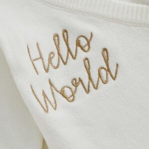 Unisex Newborn Baby Boy Girl Clothes Hello World Print Long Sleeve Romper Knit Sweater Onesie Coming Home Outfit - Image 4