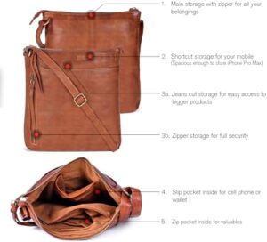 Leather Crossbody Bags for Women - Ladies Sling Handbags - Medium Cross body Purses Handbags - Purses For Women - Image 3