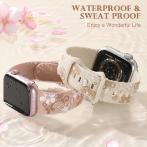 Witzon Floral Band Compatible with Apple Watch Bands For Women 40mm 41mm 38mm 42mm 44mm 45mm 46mm 49mm, Engraved Cute Flower Silicone Inlay Dressy Strap for iWatch Series 10 9 8 7 6 5 4 3 2 SE Ultra - Image 4