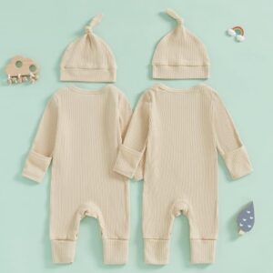 YOKJZJD Newborn Baby Girl Boy Twins Matching Outfits Womb Mates Knitted Romper Mitten Cuffs Jumpsuit with Hat Fall Clothes - Image 7