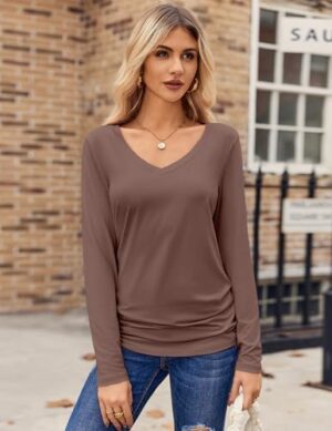 Zeagoo Womens T Shirts Long Sleeve V Neck Basic Tee Soft Casual Loose Fit Fall Tops Outfits 2025 - Image 2