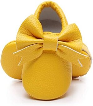 Bebila Double Bow Fringe Baby Moccasins - Soft Sole Baby Shoes Girls Toddler Crib Flats