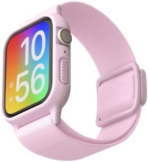 Compatible with Kids Apple Watch Band with Case, Elastic Nylon Strap with Adjustable Snap-On Clasp for iWatch 38/40/41mm & 42/44/45mm with Bumper Boys Girls