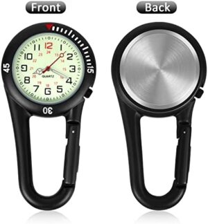 Hicarer 2 Pieces Clip on Quartz Watch Backpack Fob Belt Watch Glow in The Dark Unisex Pocket Watch with White Dial for Doctors Nurses Outdoor Activities - Image 5