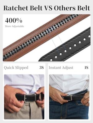 Mens Belt Ratchet Belts Dress Casual Leather Belt for Men With Slide Adjustable Click Buckle Gifts Box - Image 5