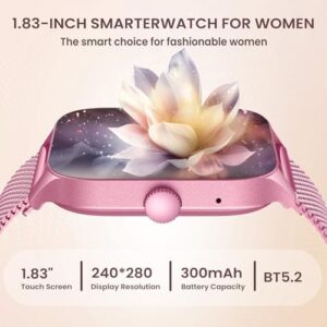 Smart Watches for Women Android iOS Phones: Pink Smartwatch for Women 1.83" Touchscreen with Answer/Make Call Waterproof Heart Rate Blood Pressure Sleep Sport Alarm Pedometer Calorie Fitness Tracker - Image 2