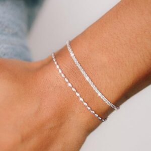 Sterling Silver Chain Bracelet: Dainty Stackable Bracelets for Women Trendy Cute Adjustable Layered Paperclip Womens Bracelet Set Silver Waterproof Jewelry for Women - Image 4