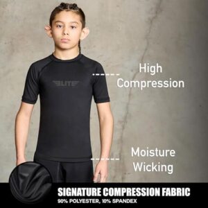 Elite Sports Kids' Jiu Jitsu BJJ Rash Guard, Short Half Sleeve Compression Shirt for Youth Boys Girls Sports Nogi Training - Image 2