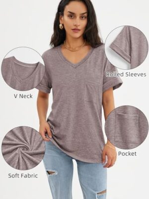 ATHMILE Womens T Shirts 2025 Short Sleeve V-Neck Shirts Cute Fit Summer Casual Tee Tops S-XXL - Image 4